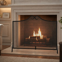 Single Panel Black Wrought Iron Fireplace Screen — lifestyle