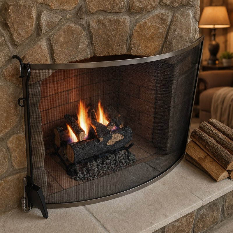 Olde World Bowed Fireplace Screen - Pewter — lifestyle