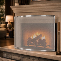 Lumino Stainless Steel Bowed Fireplace Screen — lifestyle