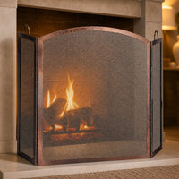 3 Panel Antique Copper Fireplace Screen-Arched Center Panel — lifestyle