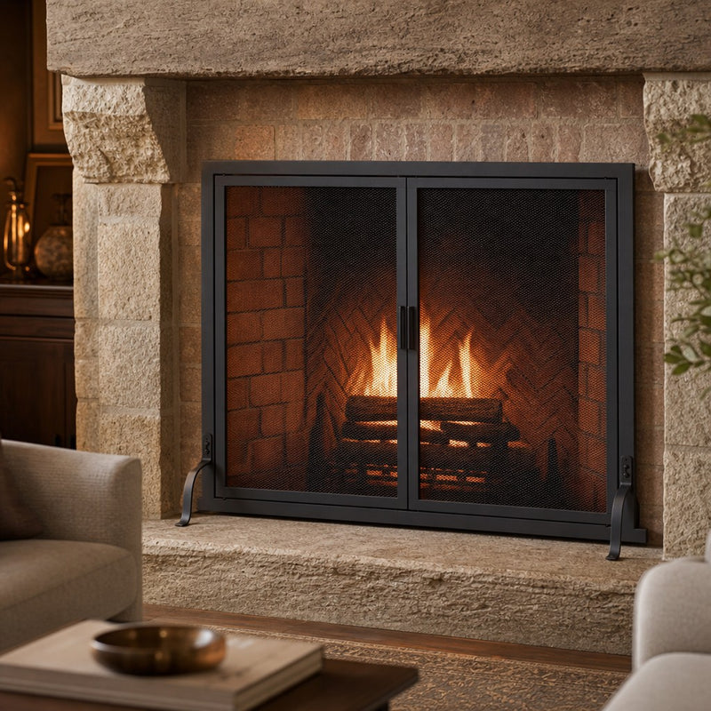 Classic Fireplace Screen with Doors — lifestyle