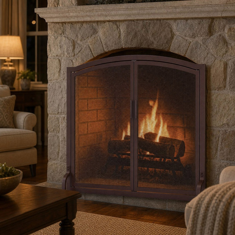 Classic Arched Fireplace Screen with Doors — lifestyle