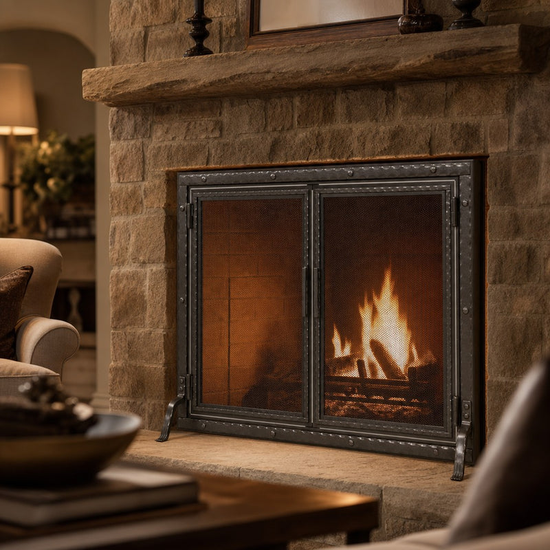 Templar Fireplace Screen with Doors — lifestyle