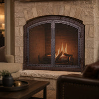 Templar Arched Fireplace Screen with Doors — lifestyle