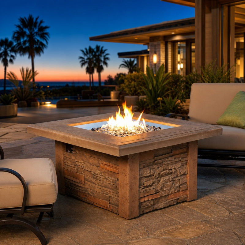 Sierra Square Fire Pit Table — lifestyle
