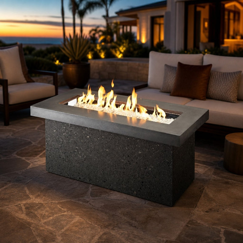 Key Largo Black Supercast Manual Linear Gas Fire Pit — lifestyle