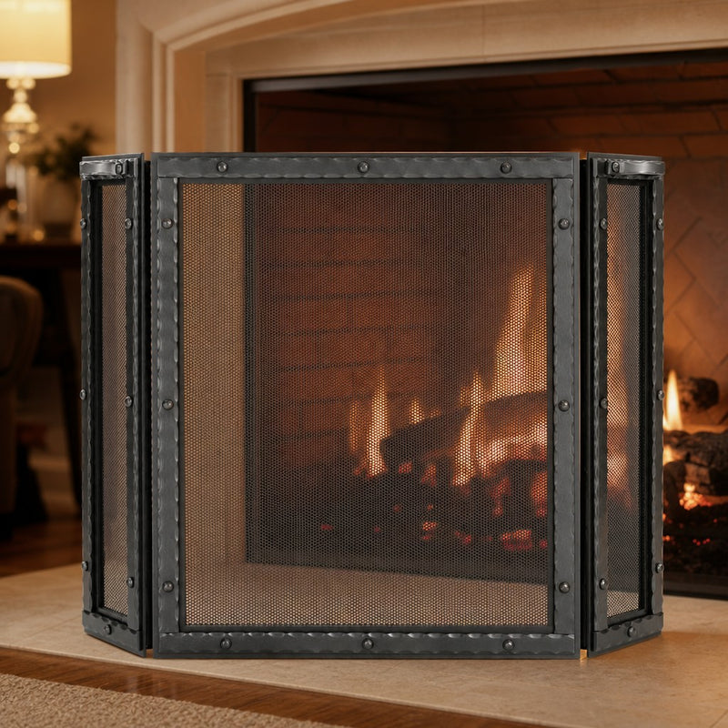 Templar Three Panel Fireplace Screen — lifestyle