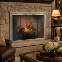 Legend Masonry Fireplace Glass Door — lifestyle