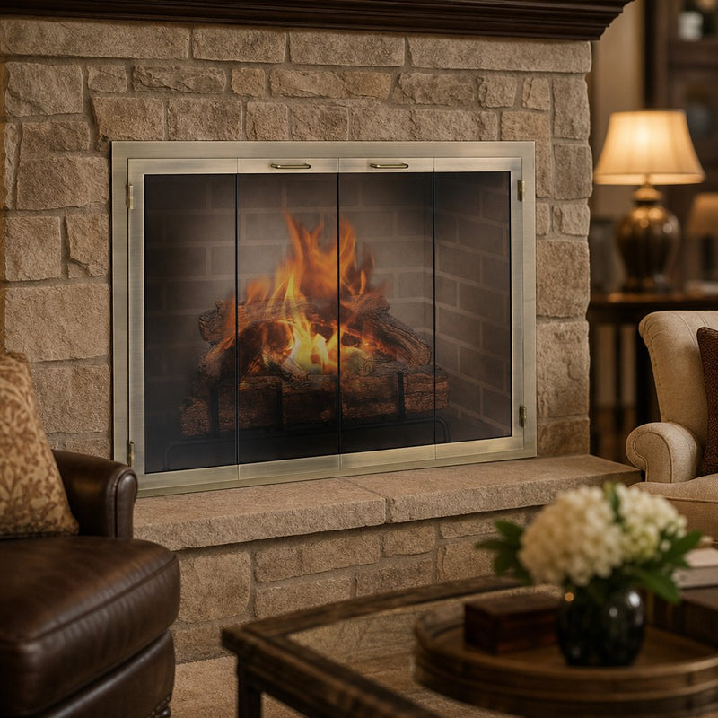 Legend Masonry Fireplace Glass Door — lifestyle