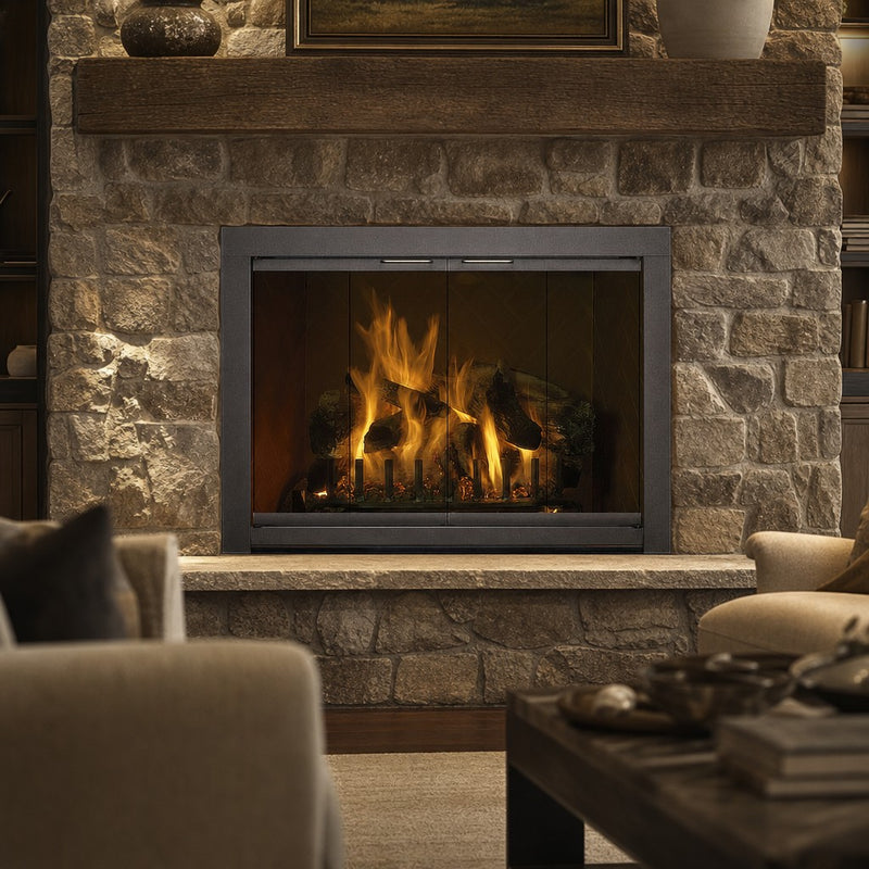 Piccolo Custom Masonry Fireplace Glass Door — lifestyle