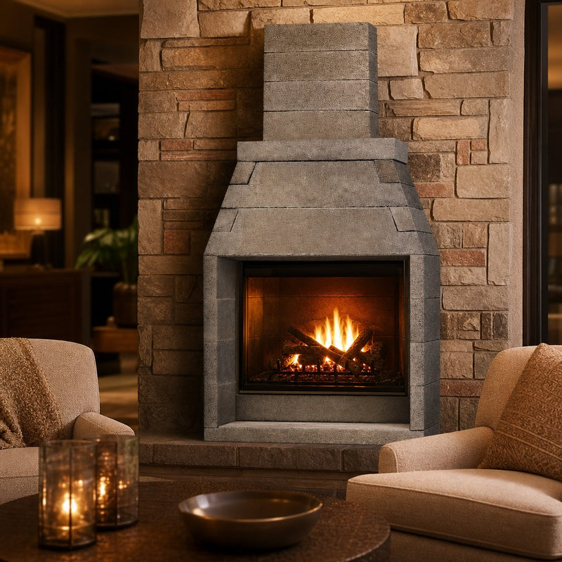 Pre-Engineered Masonry Wood Burning Outdoor Fireplace - 36" — lifestyle