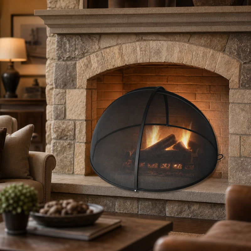 Master Flame Pivot Round Fire Pit Screen — lifestyle