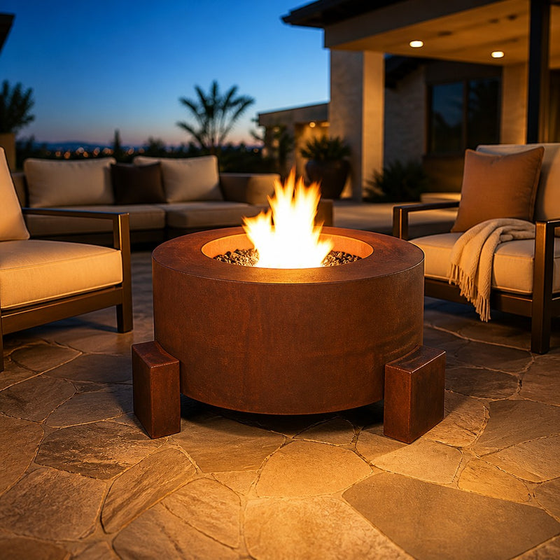 Sere Fia Steel Gas Fire Pit - 30" — lifestyle