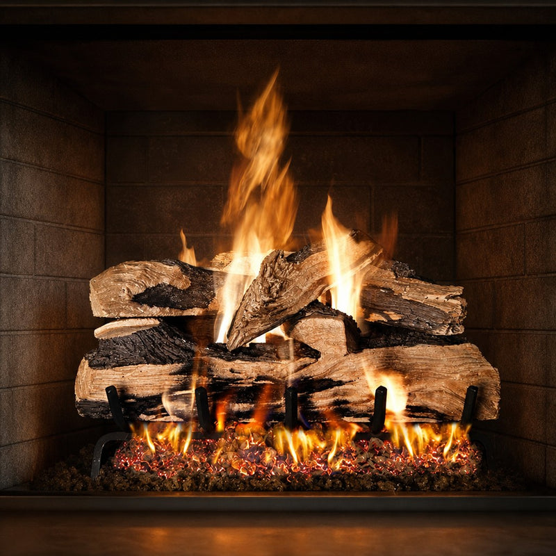 Peterson Real Fyre Split Oak Designer Plus ANSI Vented Gas Log Set — lifestyle