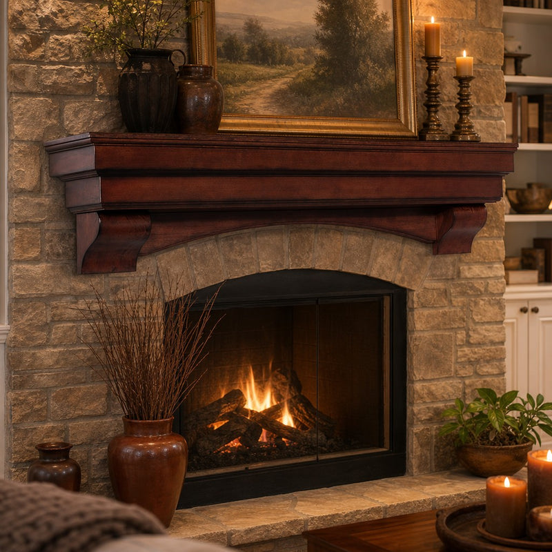 Pearl Auburn Cherry Distressed Fireplace Mantel Shelf — lifestyle