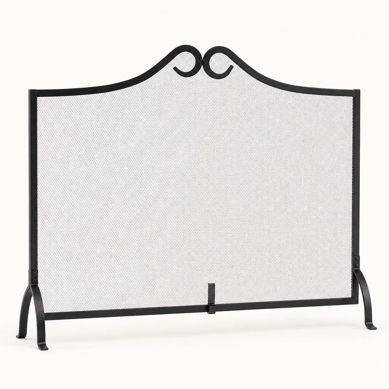 Single Panel Black Wrought Iron Fireplace Screen — studio