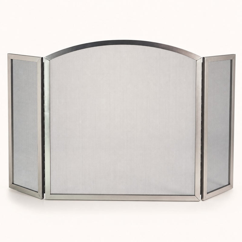 3-Panel Satin Nickel Arched Fireplace Screen — studio