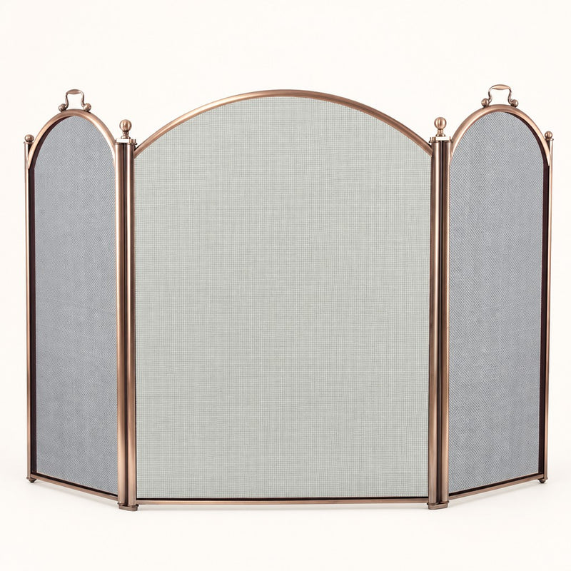 3-Panel Antique Brass Arched Fireplace Screen — studio