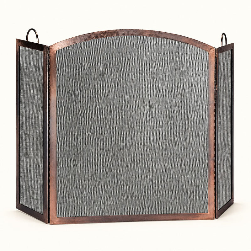 3 Panel Antique Copper Fireplace Screen-Arched Center Panel — studio