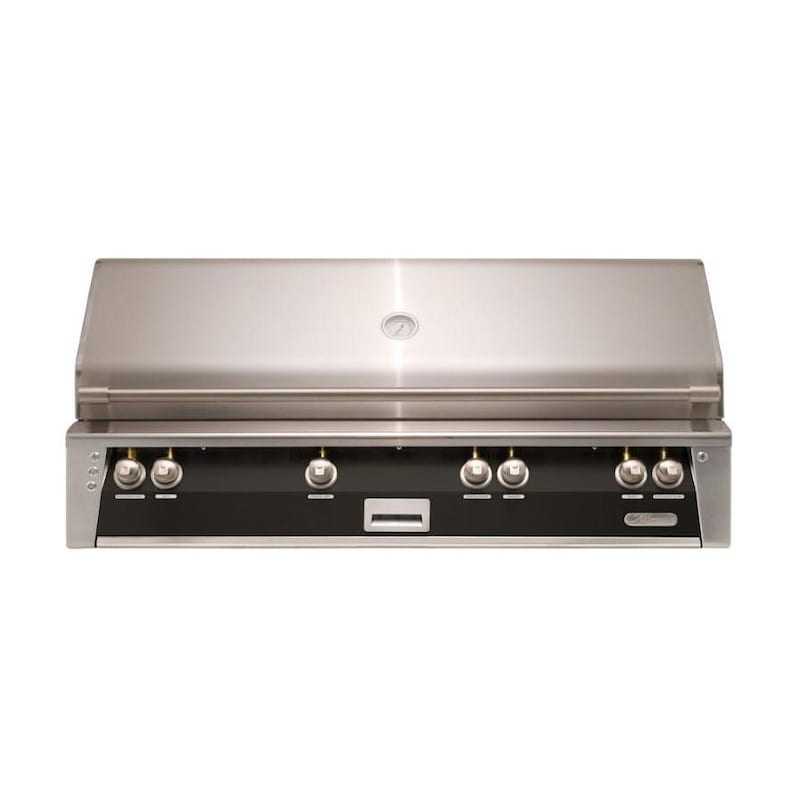 Alfresco ALXE 56-inch built-in natural gas grill in jet black matte with sear zone and rotisserie system