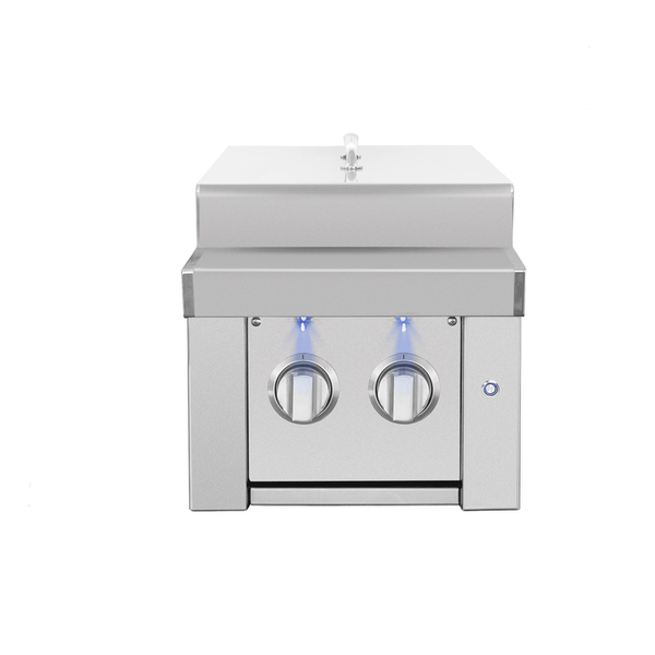 American Made Grills Estate Double Side Burner stainless steel outdoor kitchen grill with LED lighting and protective lid