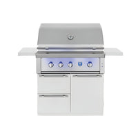 American Made Grills freestanding 36-inch Estate gas grill with stainless steel cart and rotisserie kit