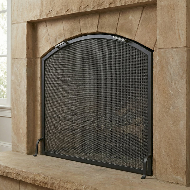 Custom Steel Arch Fireplace Screen (Carolina) – Free Standing, Custom Fit