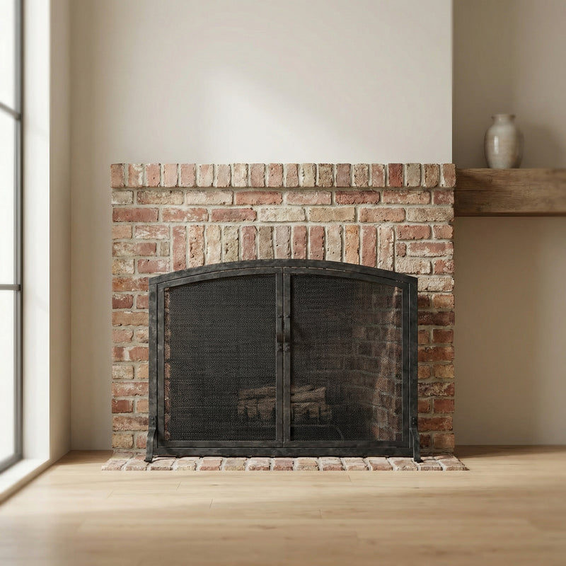 Free Standing Fireplace Screen Custom Made Craftsman Forged Working Doors