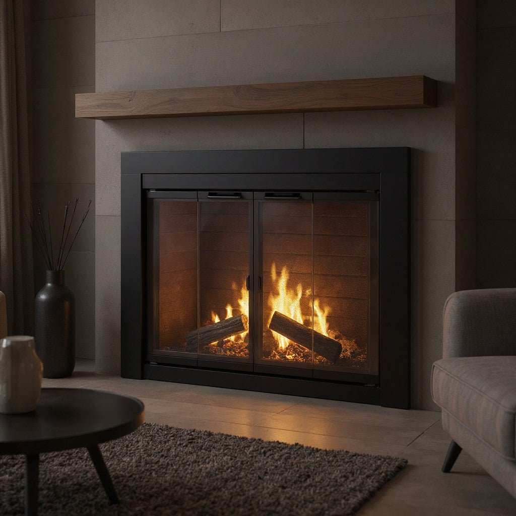 Ardmore Flat Black Masonry Fireplace Door | Sleek & Modern Fireplace Doors | Standard Sizes | Durable Steel Frame