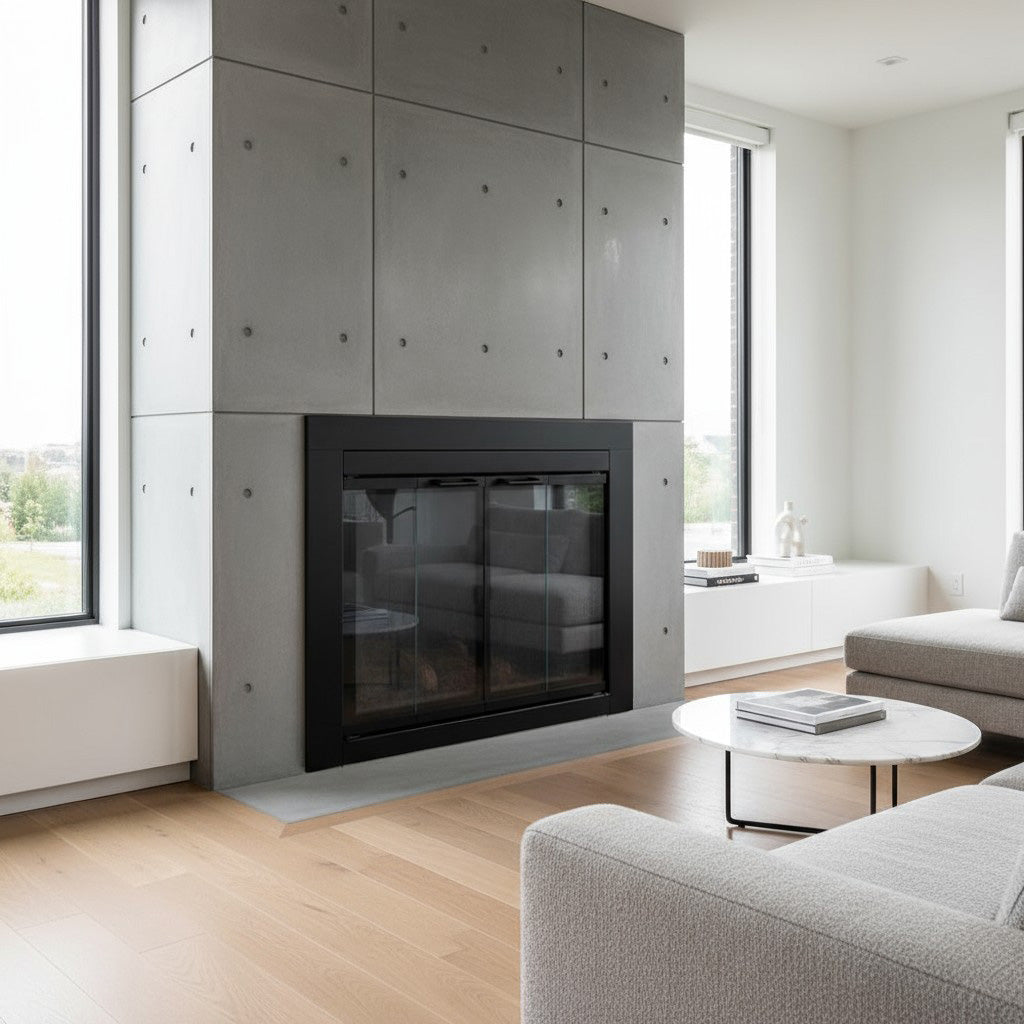 Ardmore Flat Black Masonry Fireplace Door | Durable Design