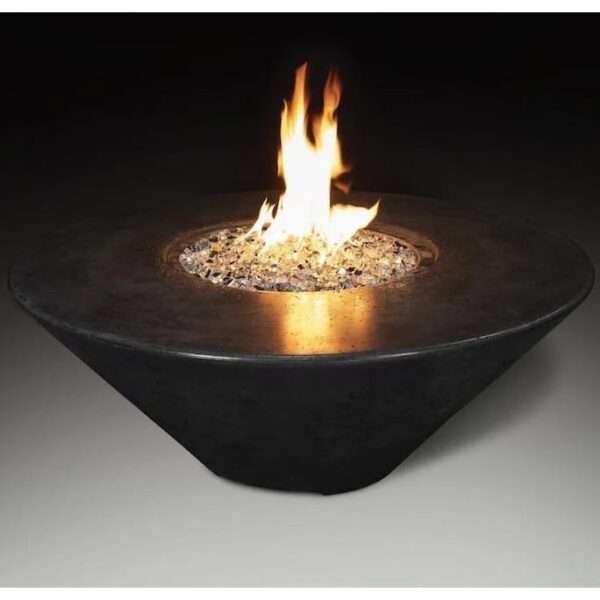 Athena Olympus round fire table with 65K BTU propane burner and GFRC construction for outdoor use