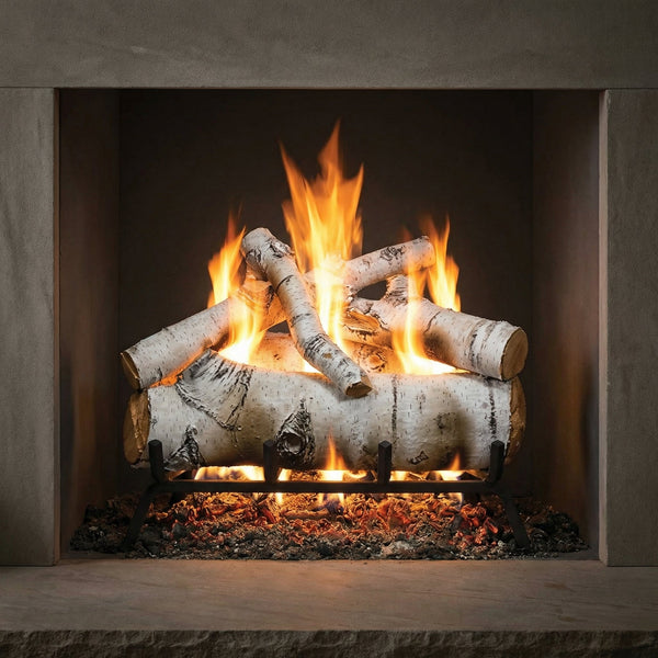 18" Sierra Birch Country Split Vented Gas Log Set with realistic ceramic logs and glowing embers for single-sided fireplaces