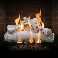 24" Sierra Birch vented gas log set with glowing embers for single-sided fireplaces