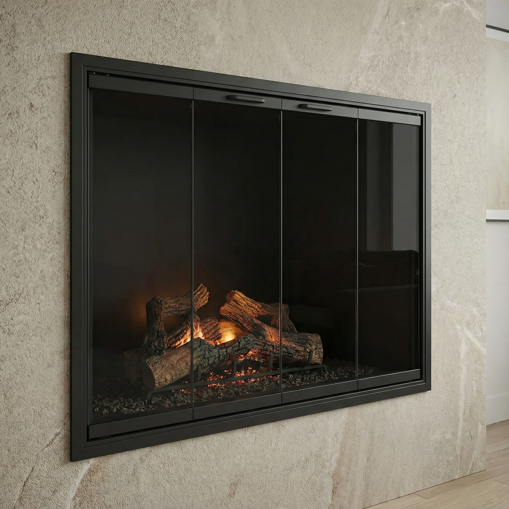 Stiletto Cutback Ultra Thin Fireplace Glass Doors | Modern & Elegant Design