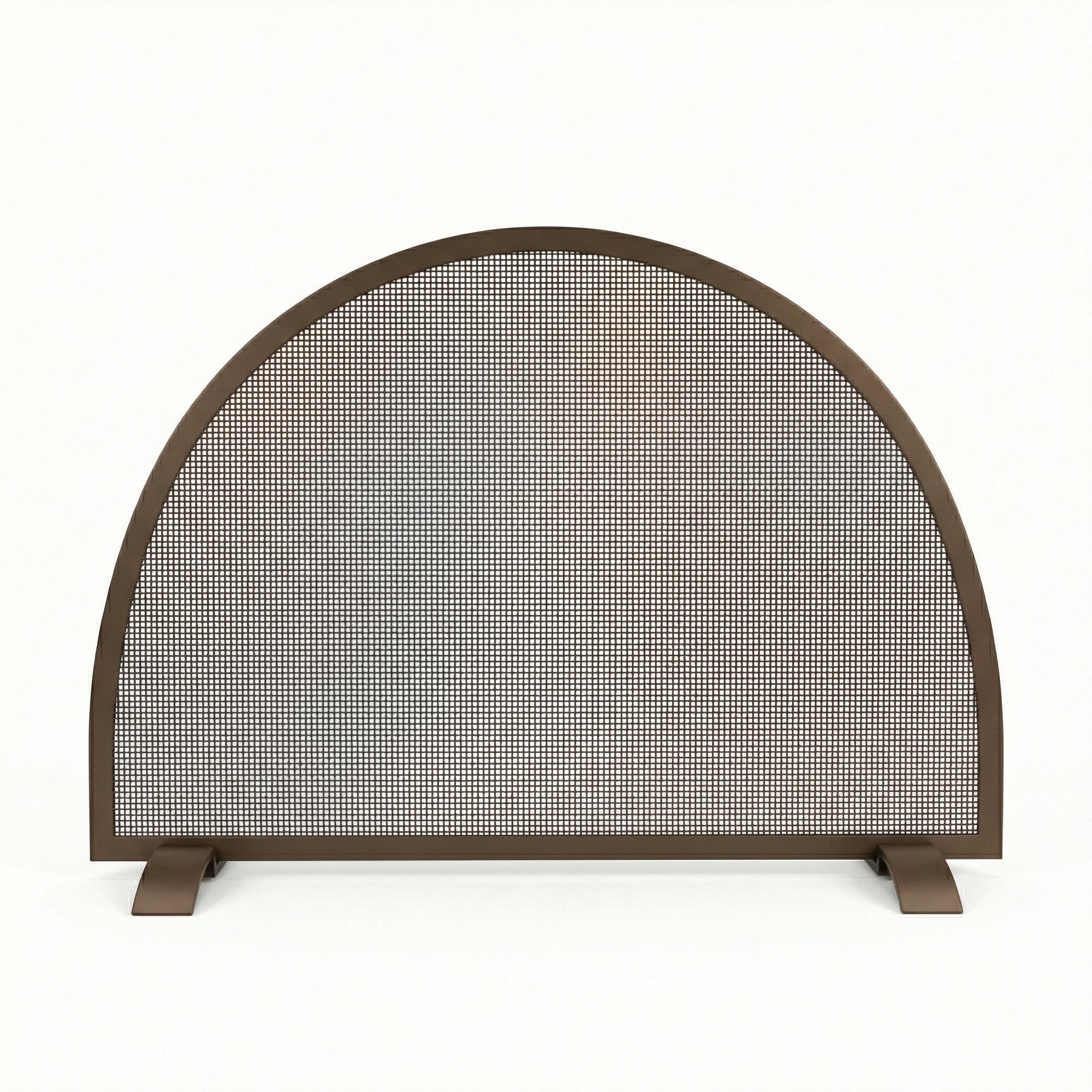 Prototype fire place screen with classic bronze powder coat finish, 36x24 inches, curved design and contemporary feet