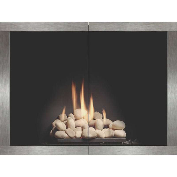 Brooklyn Hidden Main Frame modern steel fireplace door with single panel masonry design