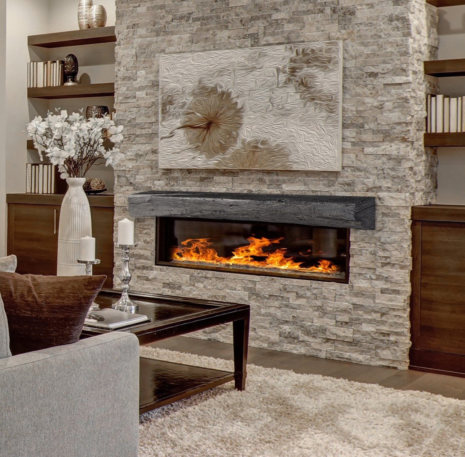 Cabin Pane Non-Combustible Concrete Mantel Shelf Eclipse Finish - ExceptionalFire