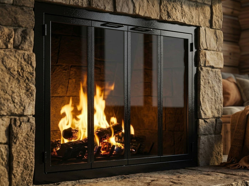 Carolina Sleek fireplace doors in Brite Black finish
