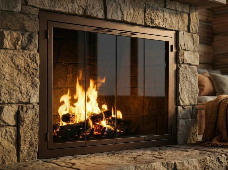 Carolina Sleek fireplace doors in Bronze Burst finish