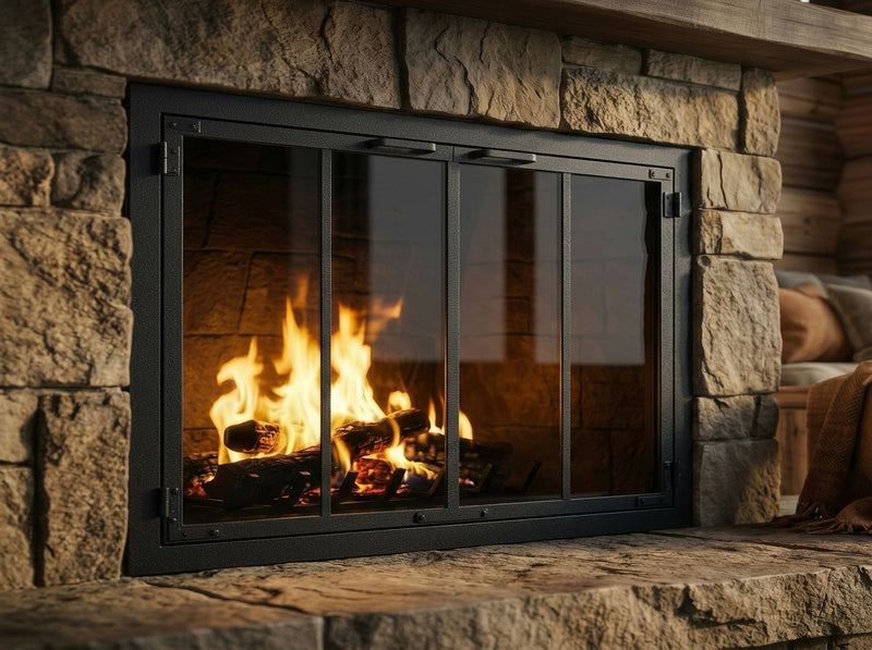 Carolina Sleek fireplace doors in Textured Black finish
