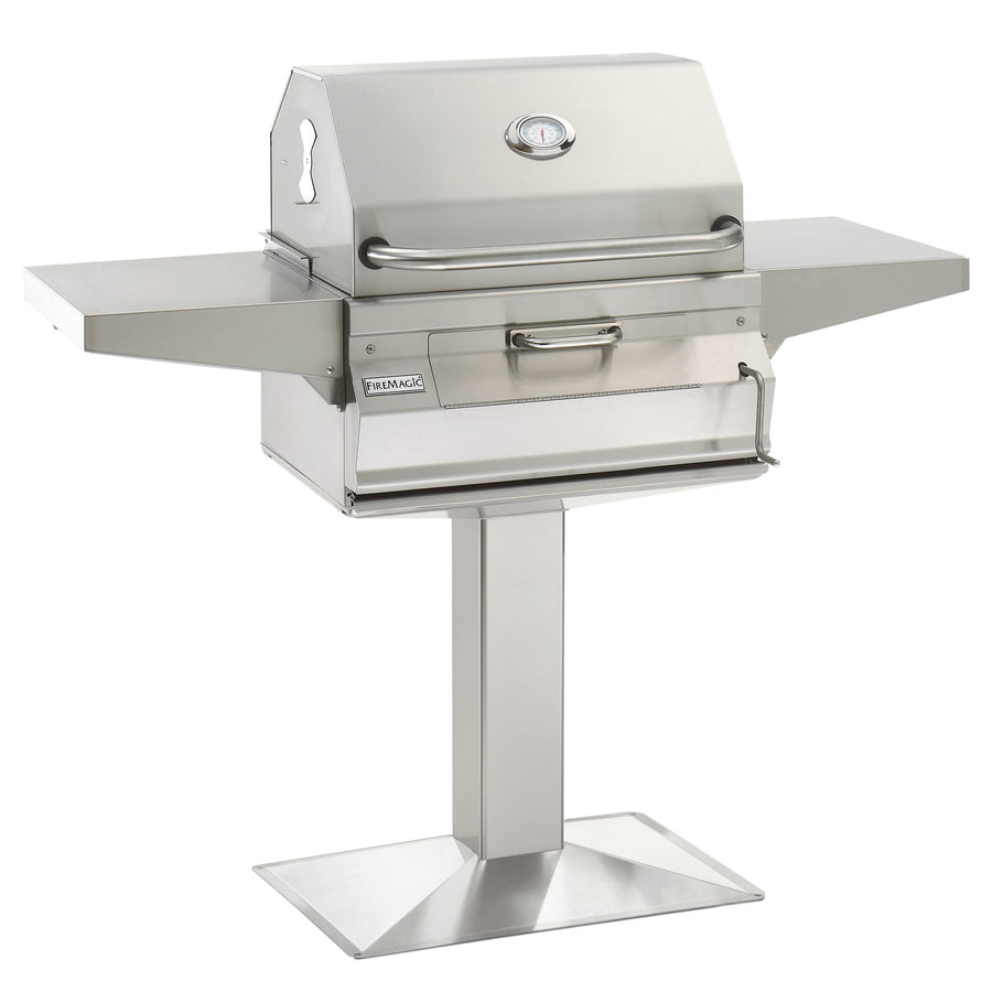 Fire Magic 24-Inch Stainless Steel Charcoal Grill on Patio Post