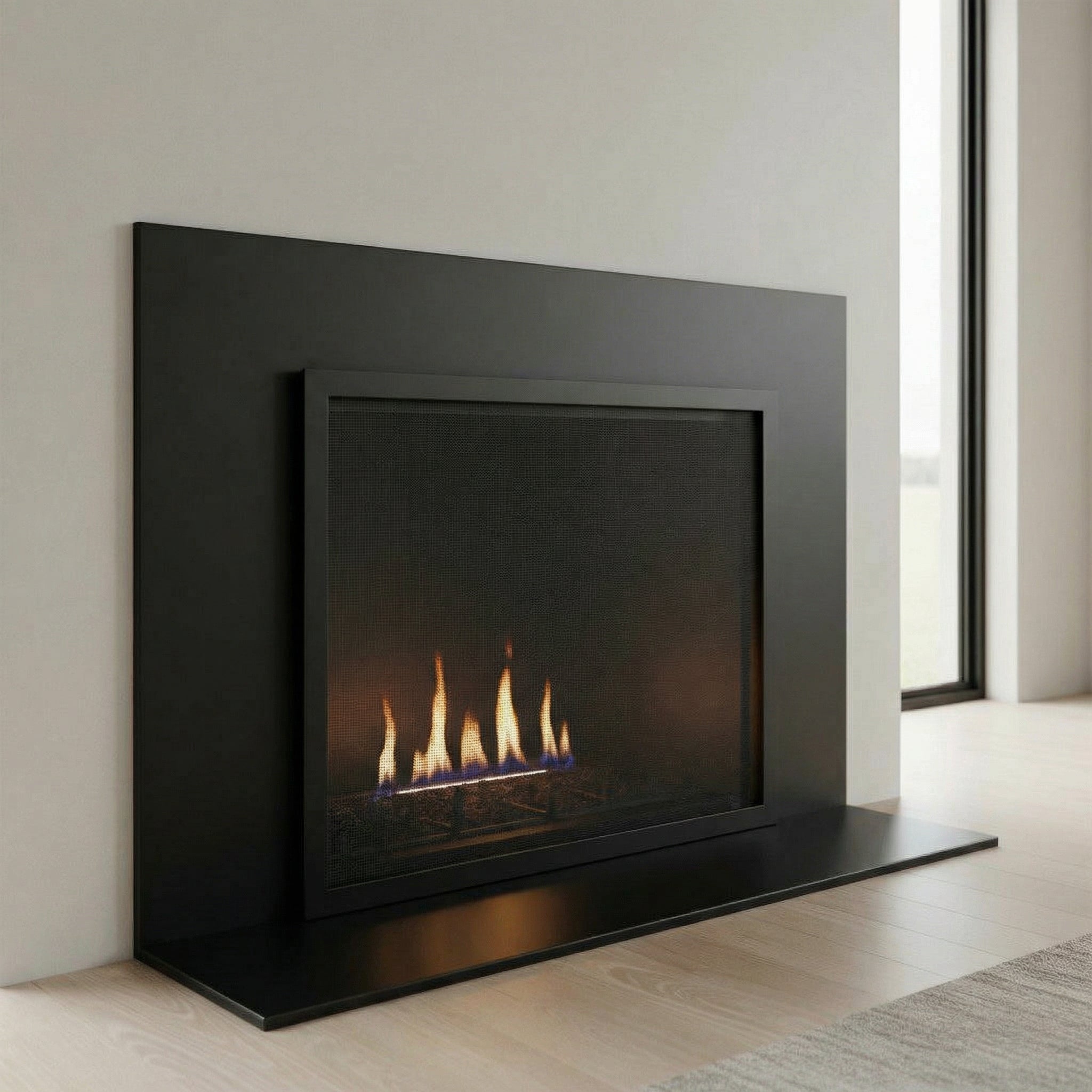 Two Magnetic Screens Carolina with 1 1/4" matte black frames, sizes 40 3/4" x 32" and 40 11/16" x 31 7/16"