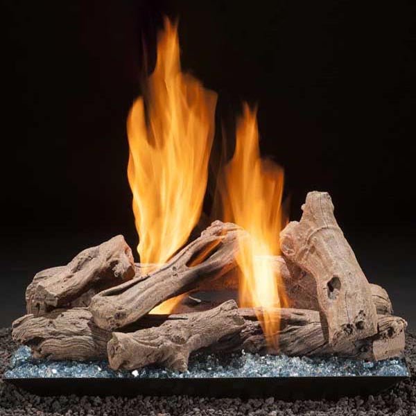 Contemporary Style Driftwood Vented Gas Log Set - Customized Options - ExceptionalFire