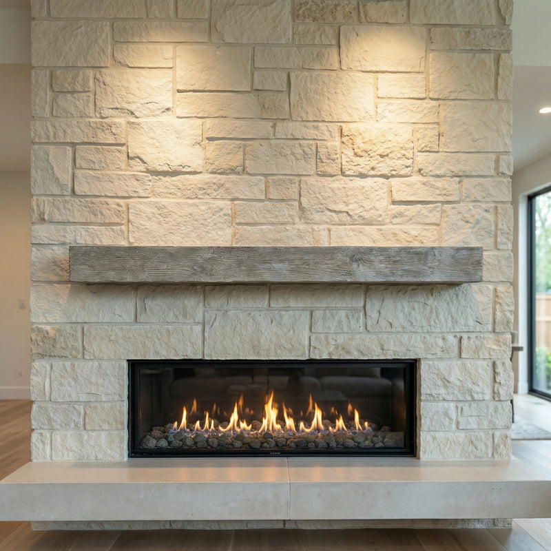 Flat Sawn Non-Combustible Concrete Mantel Shelf Weathered Grey Finish