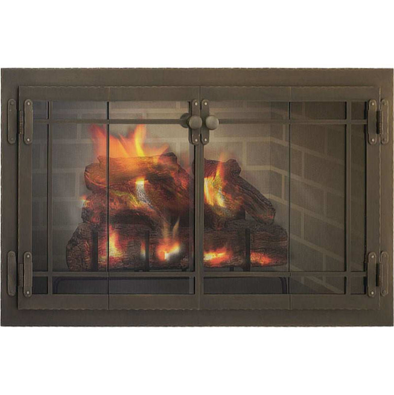 Craftsman Masonry fireplace glass door with standard frame and recessed depth, custom made in USA