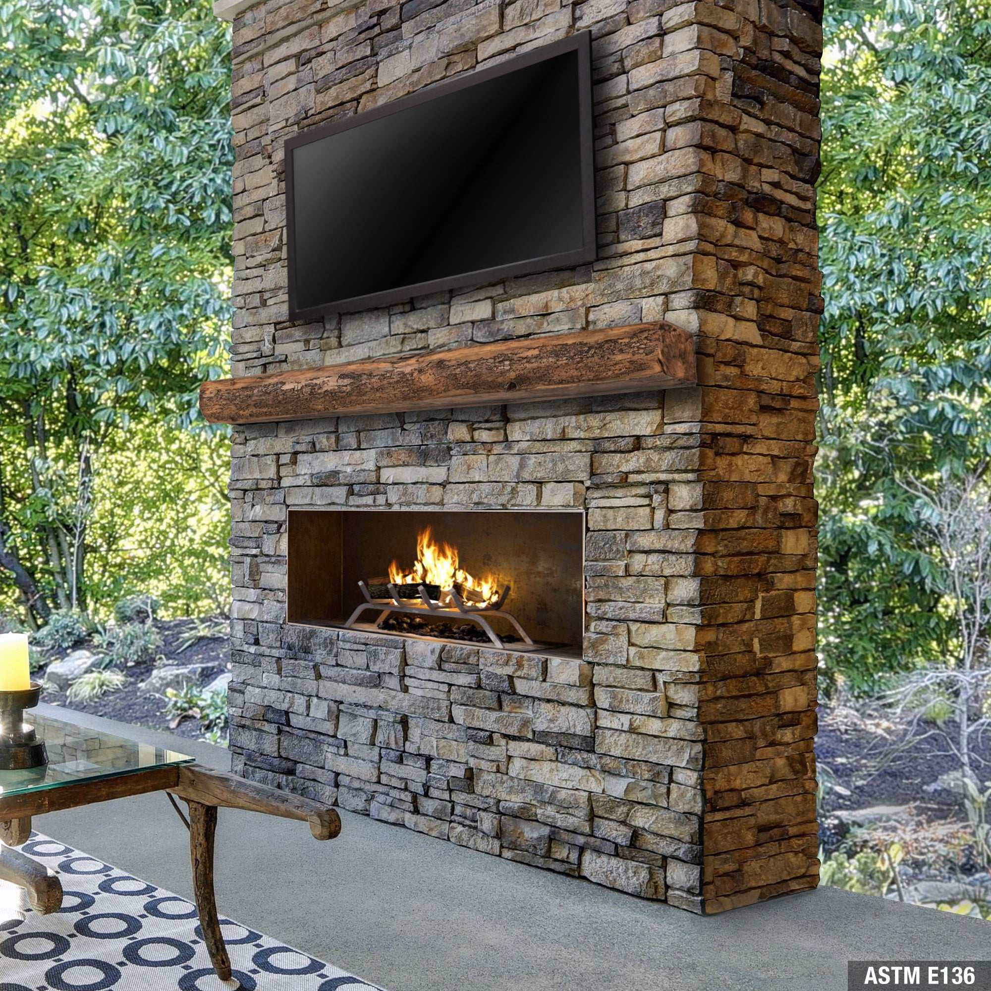 Cumberland Live Edge Non-Combustible Mantel Shelf Fieldstone Finish - ExceptionalFire