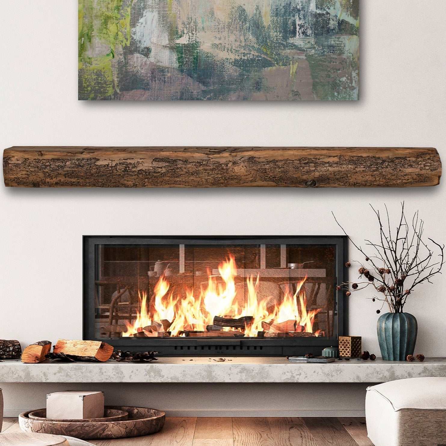 Cumberland Live Edge Non-Combustible Mantel Shelf Fieldstone Finish - ExceptionalFire