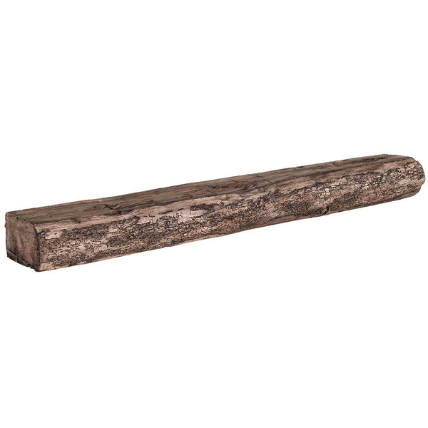 Cumberland Live Edge non-combustible mantel shelf with river rock finish and rustic wood beam design