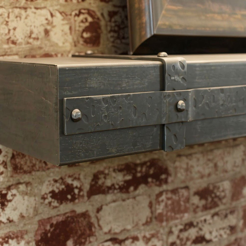 Custom Aged Iron Floating Mantel Shelf Non-Combustible | Stoll Industries