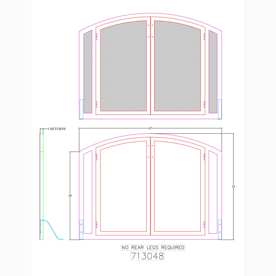 Custom Arched Fireplace Screen with operable doors / Classic Bronce Finish / Square Handles